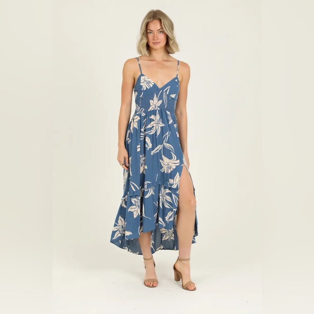 NWT Angie LACE UP BACK DETAIL MIDI DRESS WITH SIDE SLIT Blue Size Small